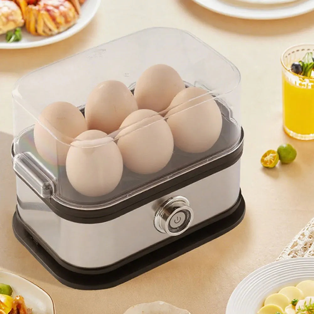 "200W Stainless Steel Smart Egg Cooker – 6 Egg Capacity, Mini Portable Egg Steamer with Auto Shut-Off for Easy Cooking"