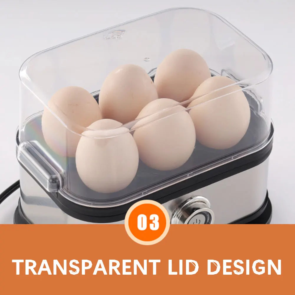 "200W Stainless Steel Smart Egg Cooker – 6 Egg Capacity, Mini Portable Egg Steamer with Auto Shut-Off for Easy Cooking"