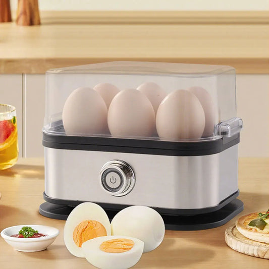 "200W Stainless Steel Smart Egg Cooker – 6 Egg Capacity, Mini Portable Egg Steamer with Auto Shut-Off for Easy Cooking"