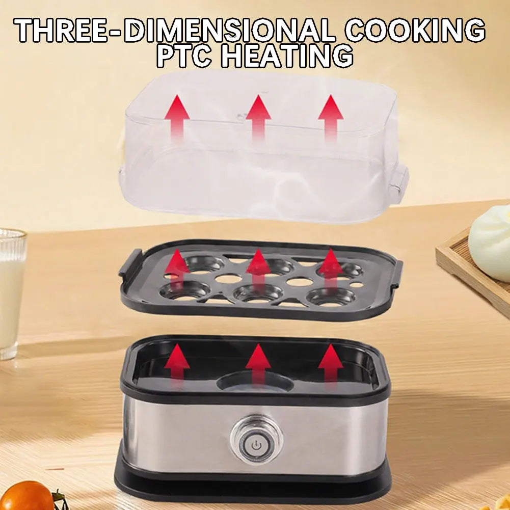 "200W Stainless Steel Smart Egg Cooker – 6 Egg Capacity, Mini Portable Egg Steamer with Auto Shut-Off for Easy Cooking"