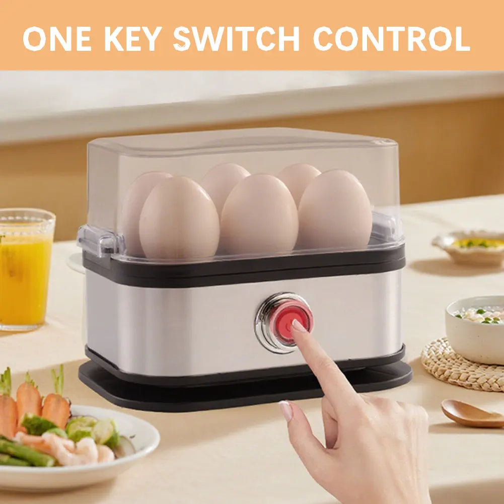 "200W Stainless Steel Smart Egg Cooker – 6 Egg Capacity, Mini Portable Egg Steamer with Auto Shut-Off for Easy Cooking"