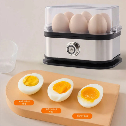 "200W Stainless Steel Smart Egg Cooker – 6 Egg Capacity, Mini Portable Egg Steamer with Auto Shut-Off for Easy Cooking"
